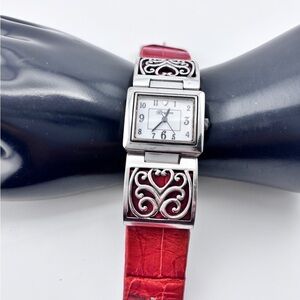 Brighton Terrassa Women's Watch with a red leather band. New Battery Installed